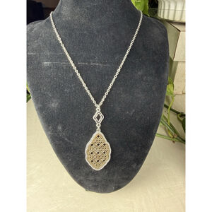 Boho Moroccan Style Filigree Pendant Necklace Mixed Metal Statement